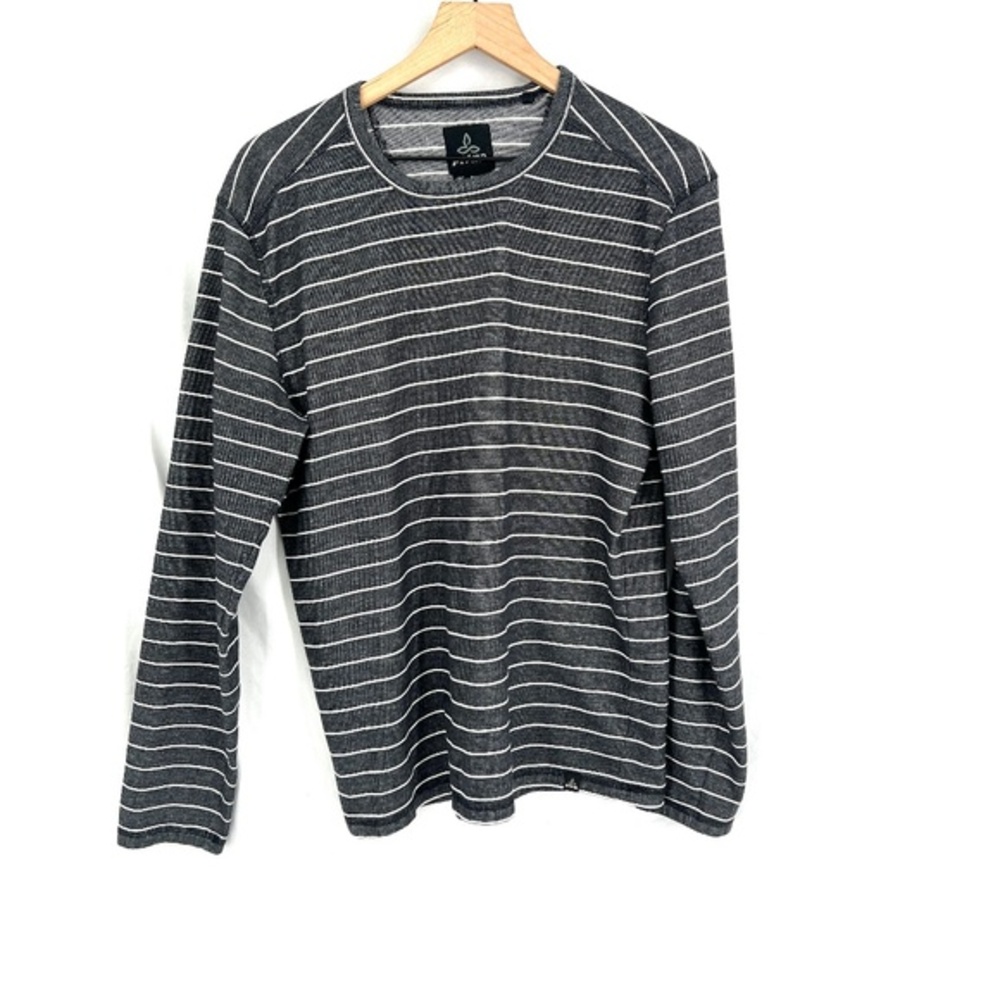 Prana Keller Striped Long Sleeve Thermal Crew Neck Charcoal striped shirt L